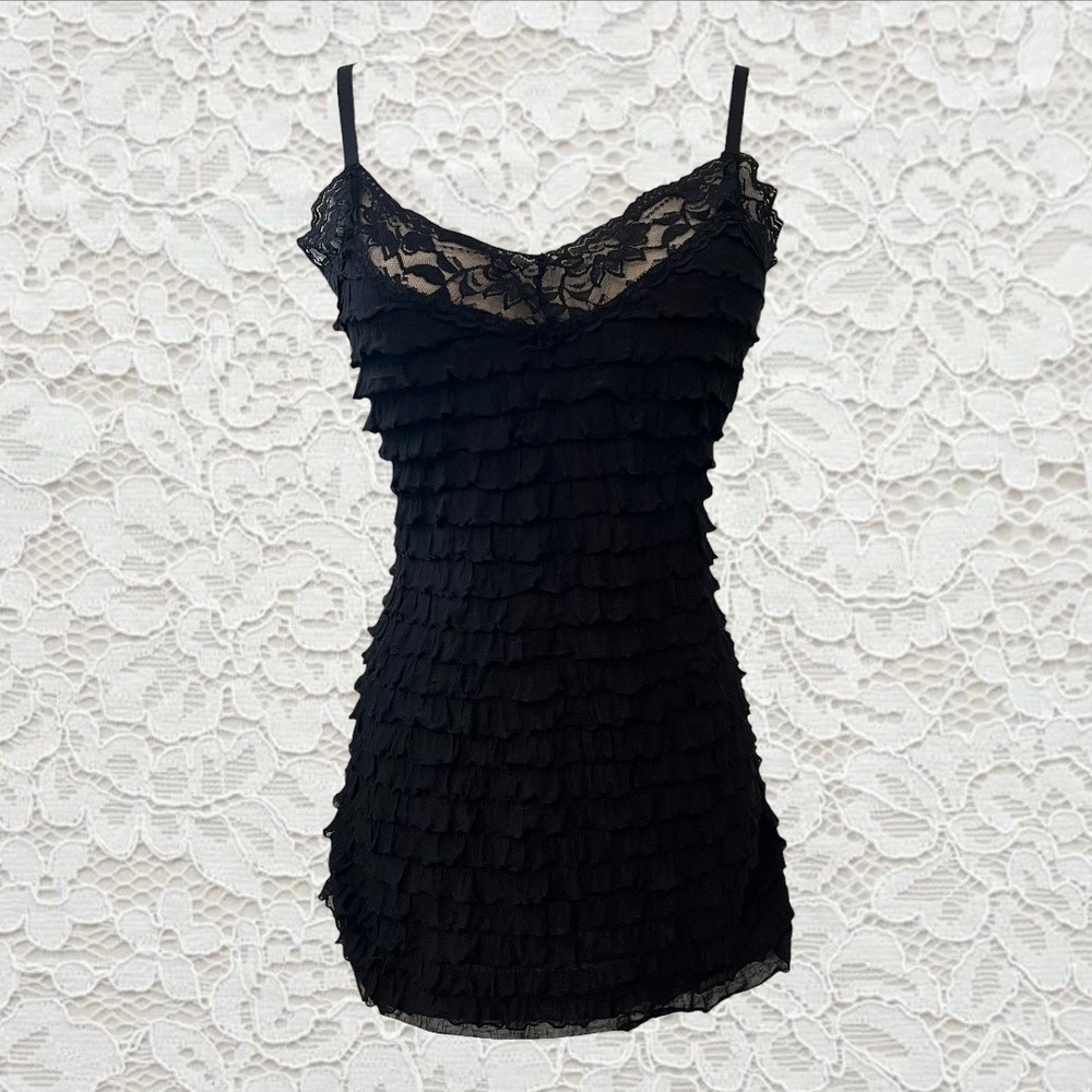 vintage 2k ruffle lace trim full length tank top